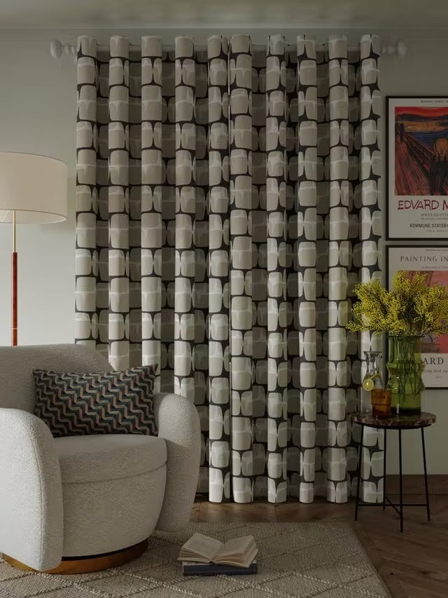 Scion Going Lohko Pair Lined Eyelet Curtains W167 x D182cm - Putty/Charcoal
