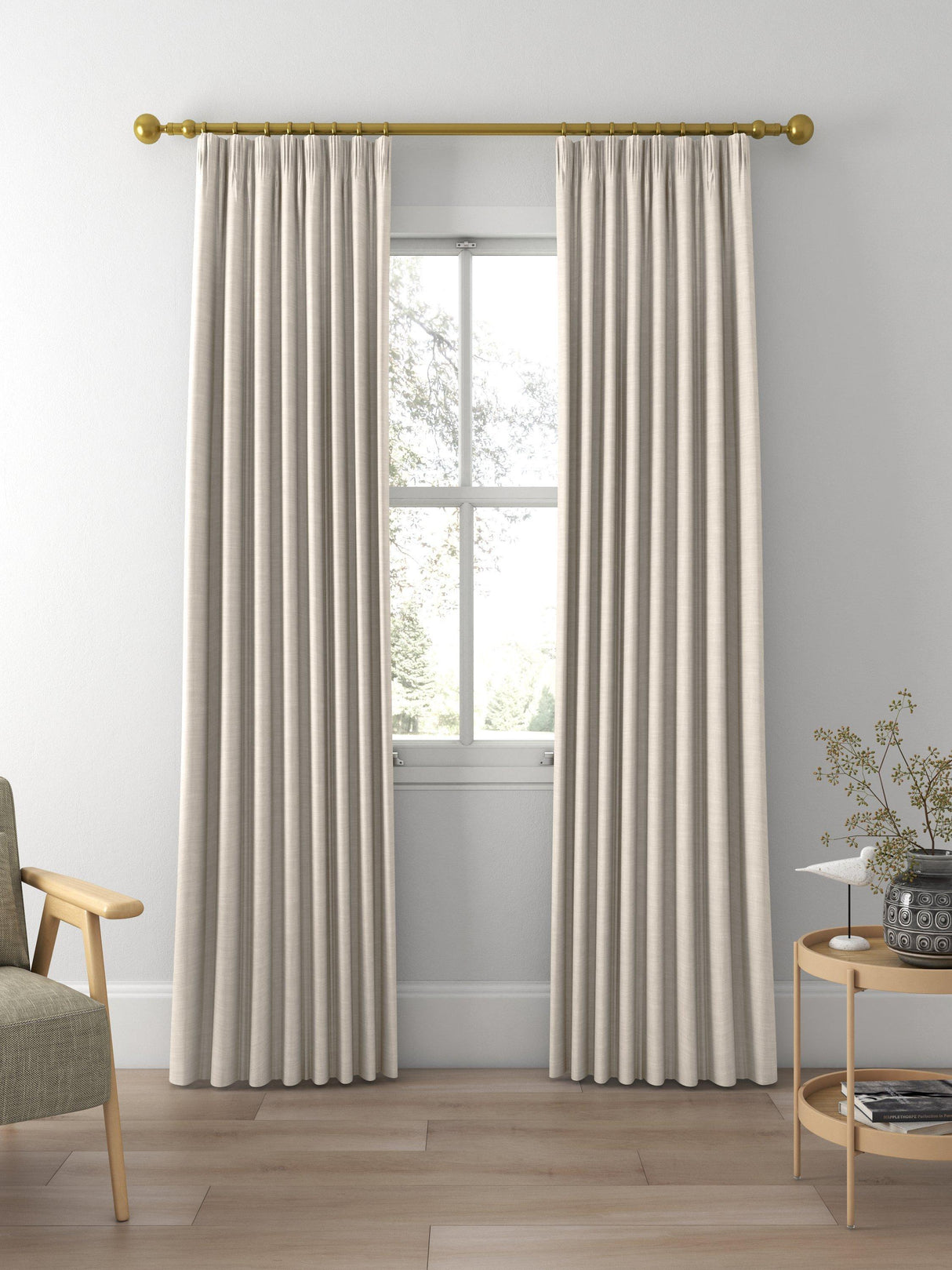 John Lewis Cotton Slub Lined Pencil Pleat Curtains Putty - W167 x Drop 182cm