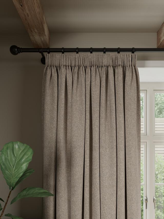 John Lewis Herringbone Pencil Pleat Blackout Curtains 167 x 274cm Pale Mole