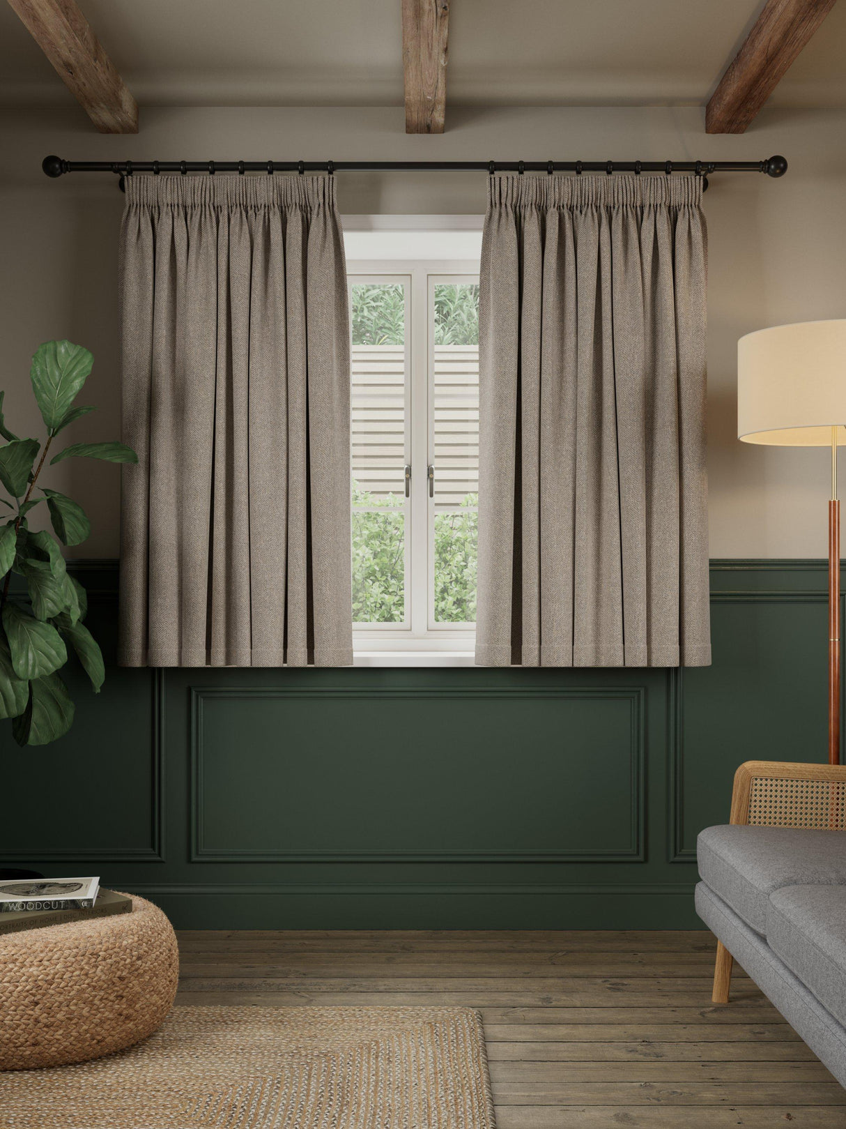 John Lewis Herringbone Pencil Pleat Blackout Curtains 167 x 274cm Pale Mole