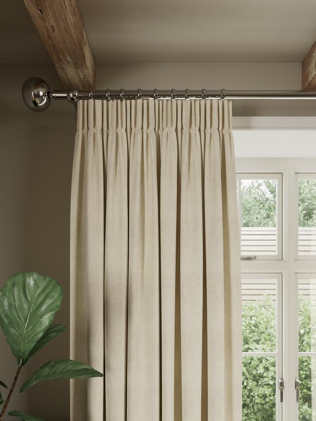 John Lewis Herringbone Pair Lined Pencil Pleat Curtains 228x228cm Parchment
