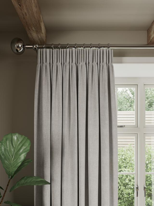 John Lewis Herringbone Lined Pencil Pleat Lined Curtains - 167 x 228cm Mole