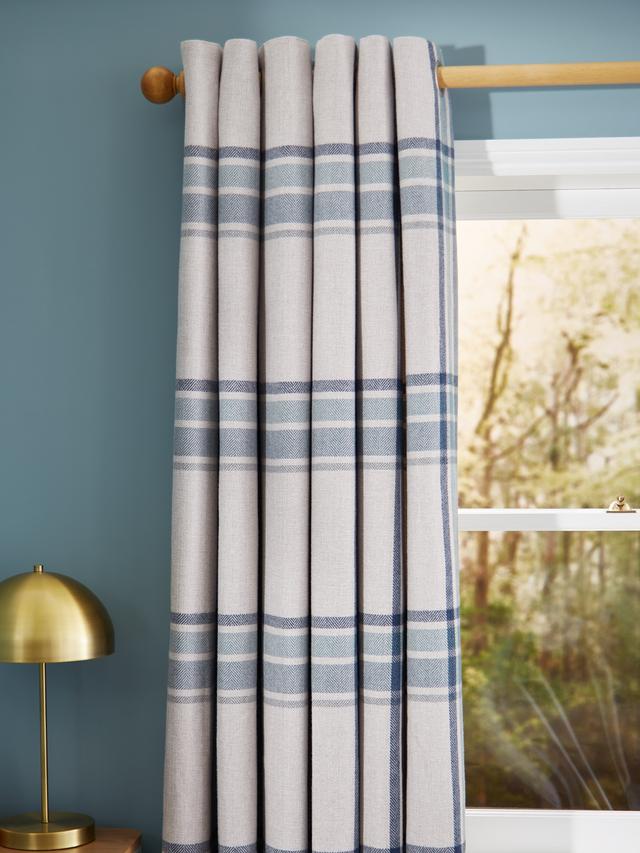 John Lewis Afton Check Weave Dimout/Thermal Eyelet Curtains Navy W117x228cm