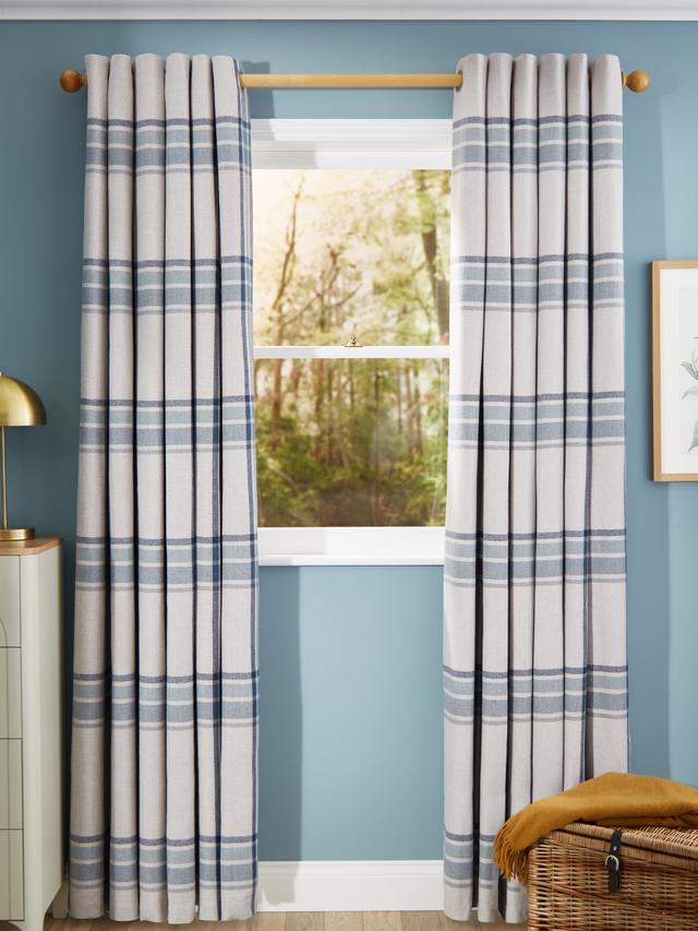 John Lewis Afton Check Weave Dimout/Thermal Eyelet Curtains Navy W117x228cm