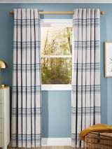 John Lewis Afton Check Weave Dimout/Thermal Eyelet Curtains Navy W117x228cm