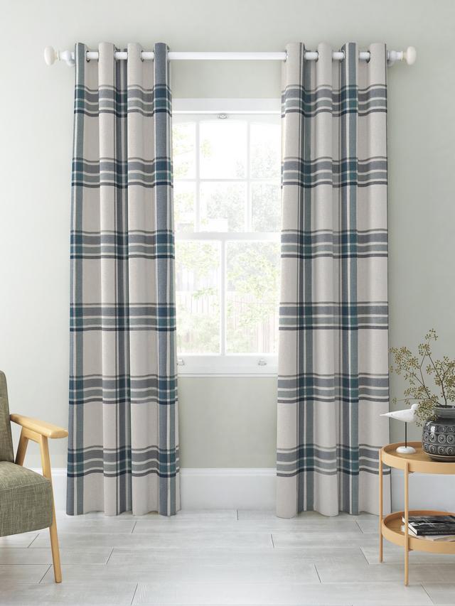 John Lewis Afton Check Weave Dimout/Thermal Eyelet Curtains Navy W117x228cm