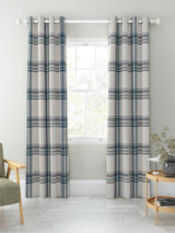 John Lewis Afton Check Weave Dimout/Thermal Eyelet Curtains Navy W117x228cm