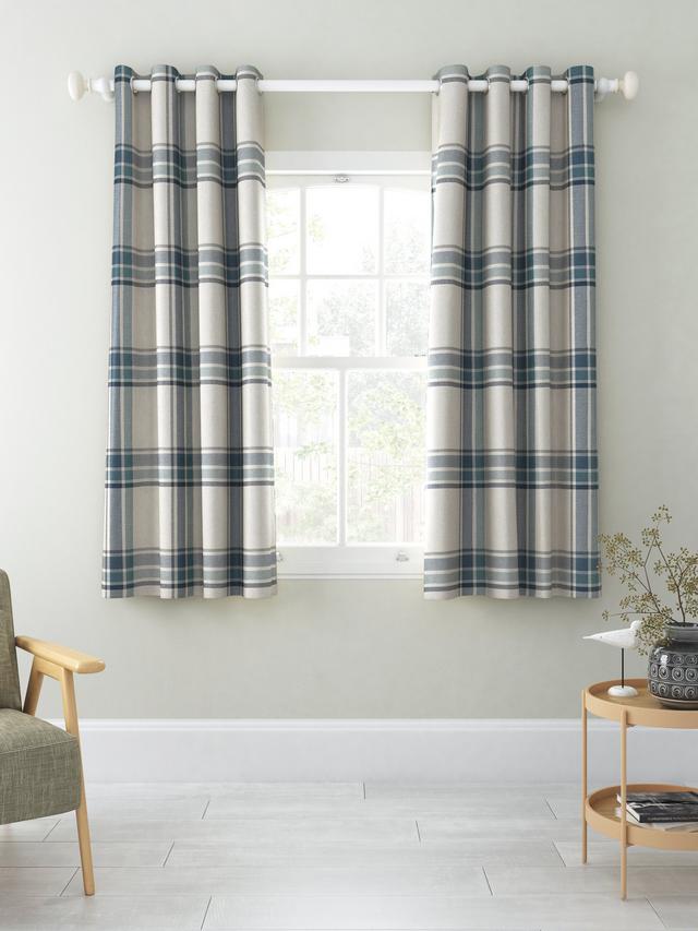 John Lewis Afton Check Weave Dimout/Thermal Eyelet Curtains Navy W117x228cm