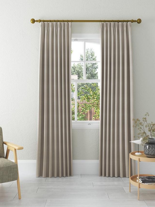 John Lewis Herringbone Weave Pair Lined Pencil Pleat Curtains 167 x 182 Mole