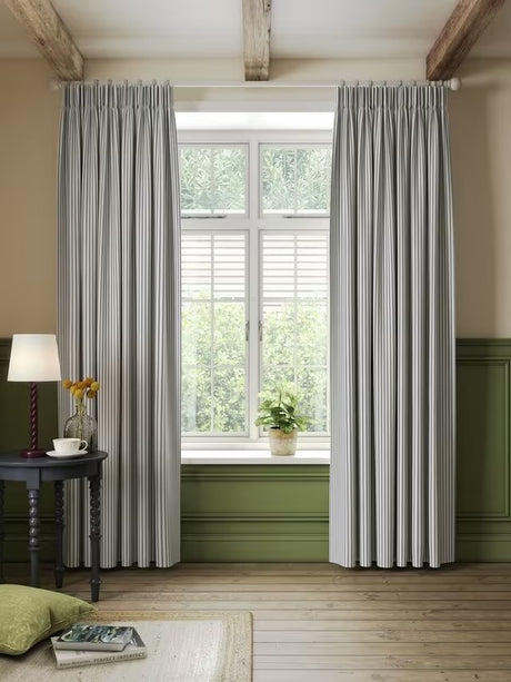 John Lewis Ticking Stripe Lined Pencil Pleat Curtains Loch Blue W167 x 182cm