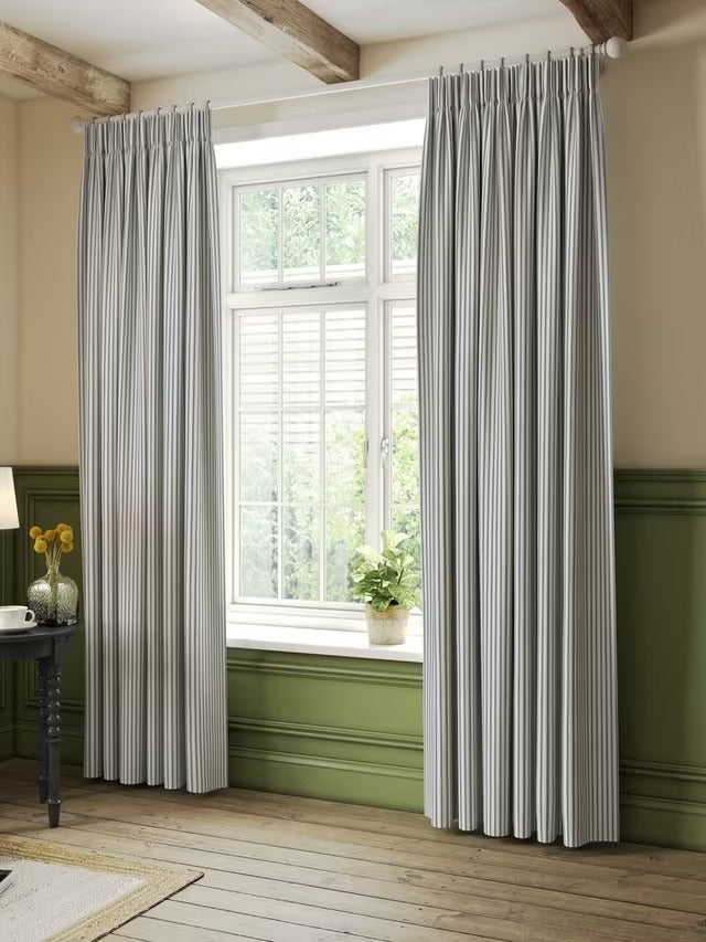 John Lewis Ticking Stripe Lined Pencil Pleat Curtains Loch Blue W167 x 182cm