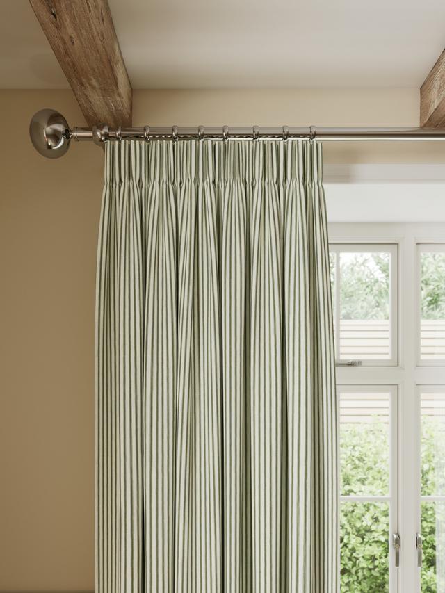 John Lewis Ticking Stripe Lined Pencil Pleat Curtains 228x 182cm - Avocado