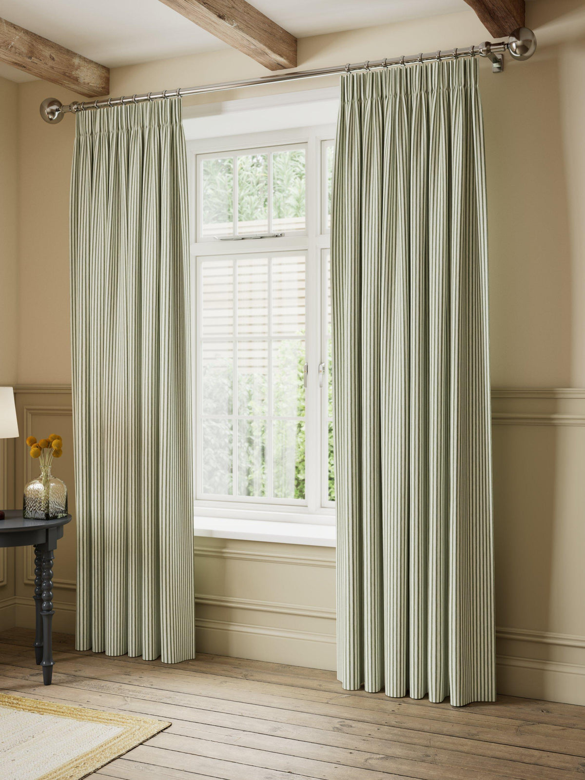 John Lewis Ticking Stripe Lined Pencil Pleat Curtains 228x 182cm - Avocado