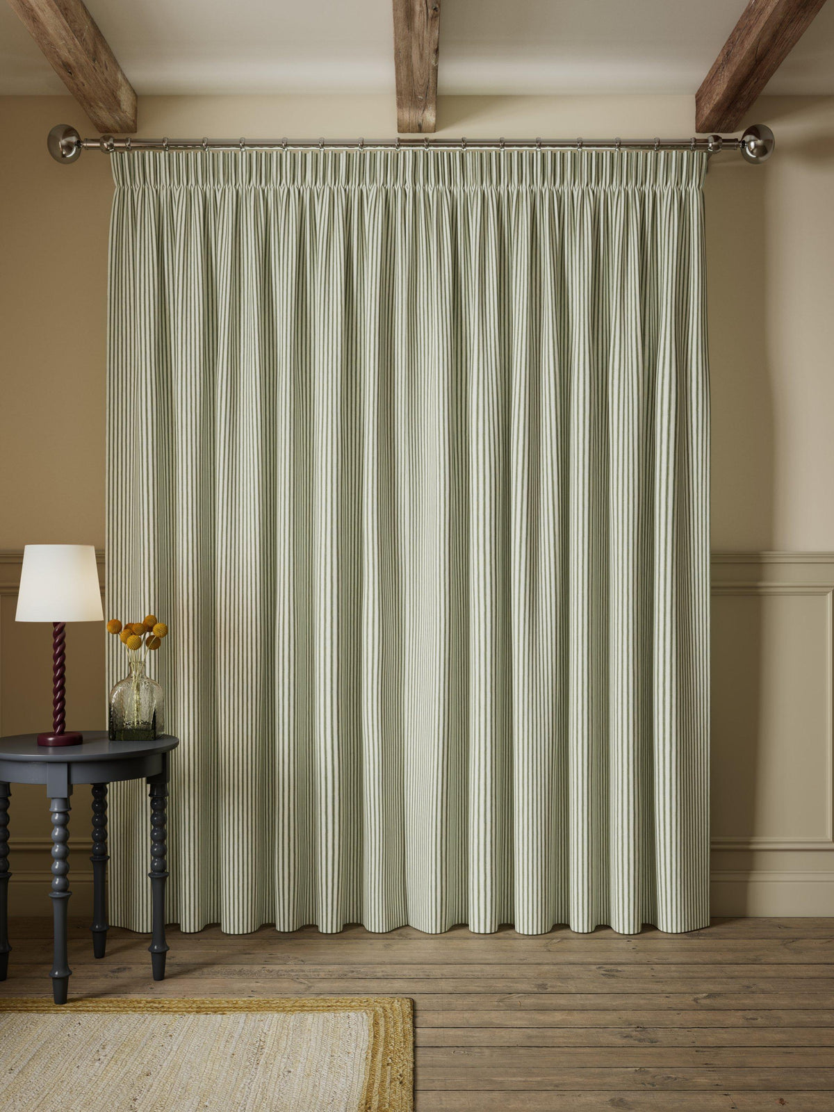 John Lewis Ticking Stripe Lined Pencil Pleat Curtains 228x 182cm - Avocado