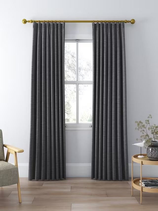 John Lewis Weave Pair Thermal Lined Pencil Pleat Curtains 228x182cm - Steel - Kazoop 