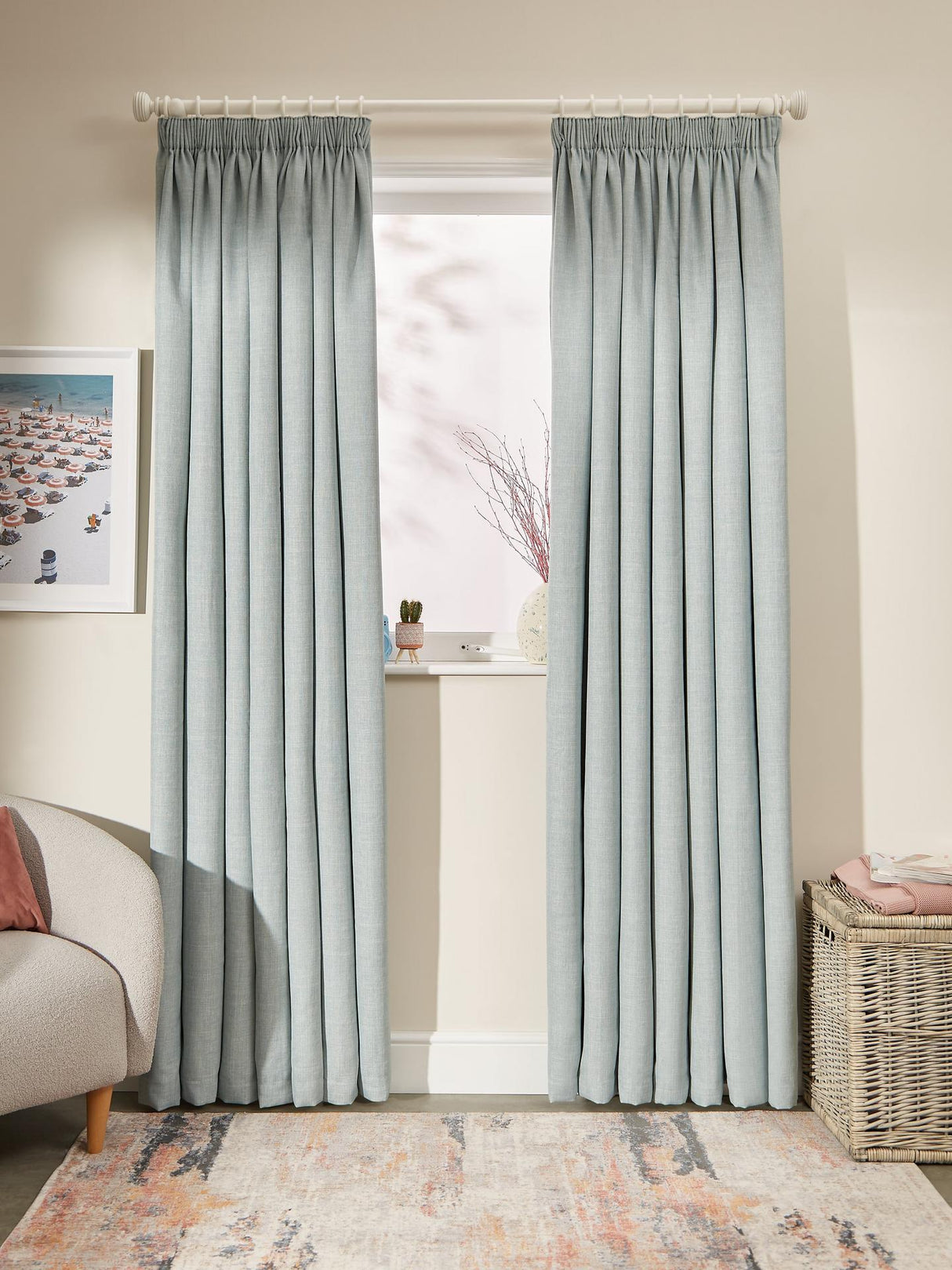 John Lewis Textured Weave Blackout Pencil Pleat Curtains Duck Egg W167x137cm