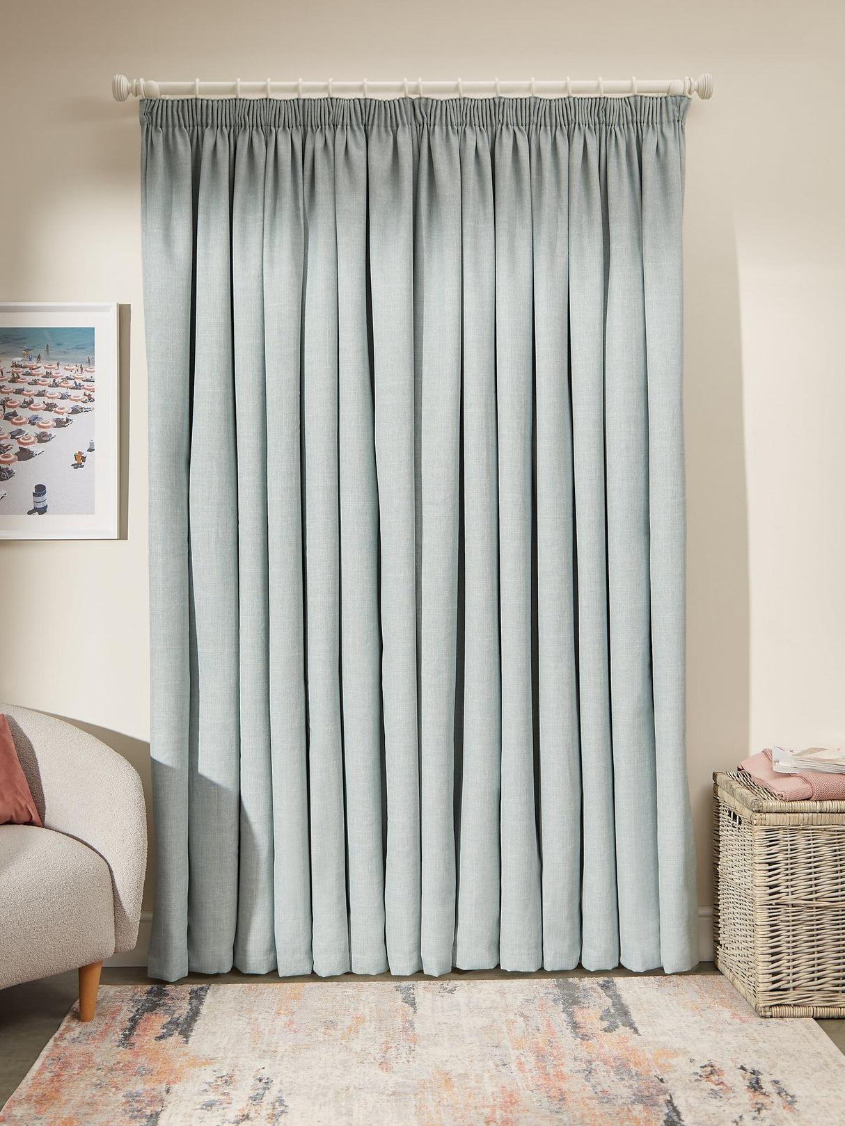 John Lewis Textured Weave Blackout Pencil Pleat Curtains Duck Egg W167x137cm