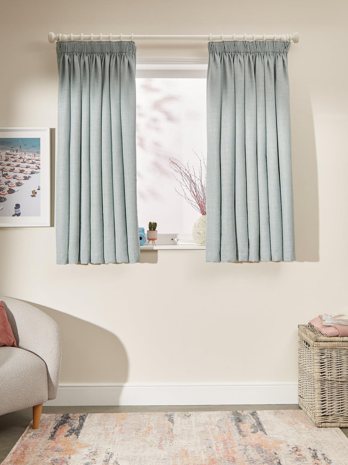 John Lewis Textured Weave Blackout Pencil Pleat Curtains Duck Egg W167x137cm