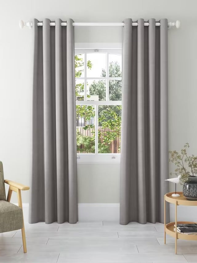 John Lewis Pair Blackout Lined Eyelet Curtains Pale Grey - W228 x Drop 274cm