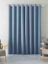 John Lewis Textured Pair Blackout Lined Eyelet Curtains W228 x D228cm - Blue