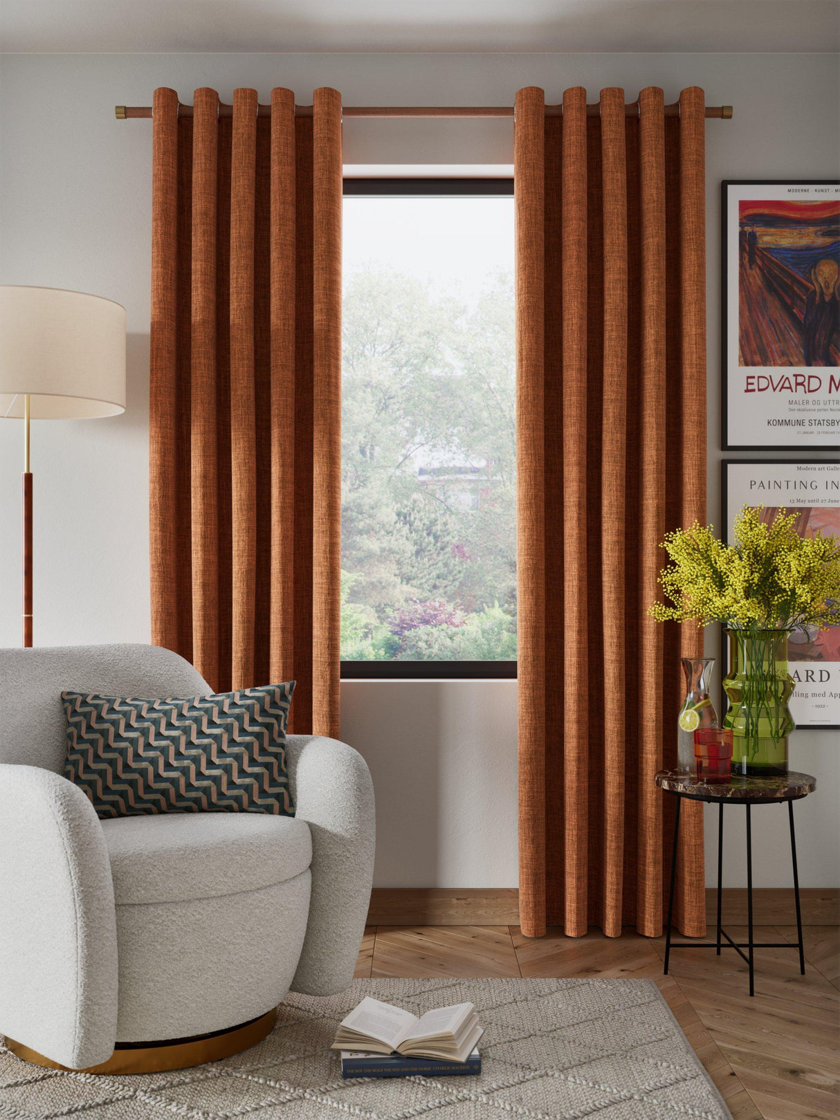 John Lewis Textured Weave Blackout Lined Eyelet Curtains Sienna 228 x 228cm