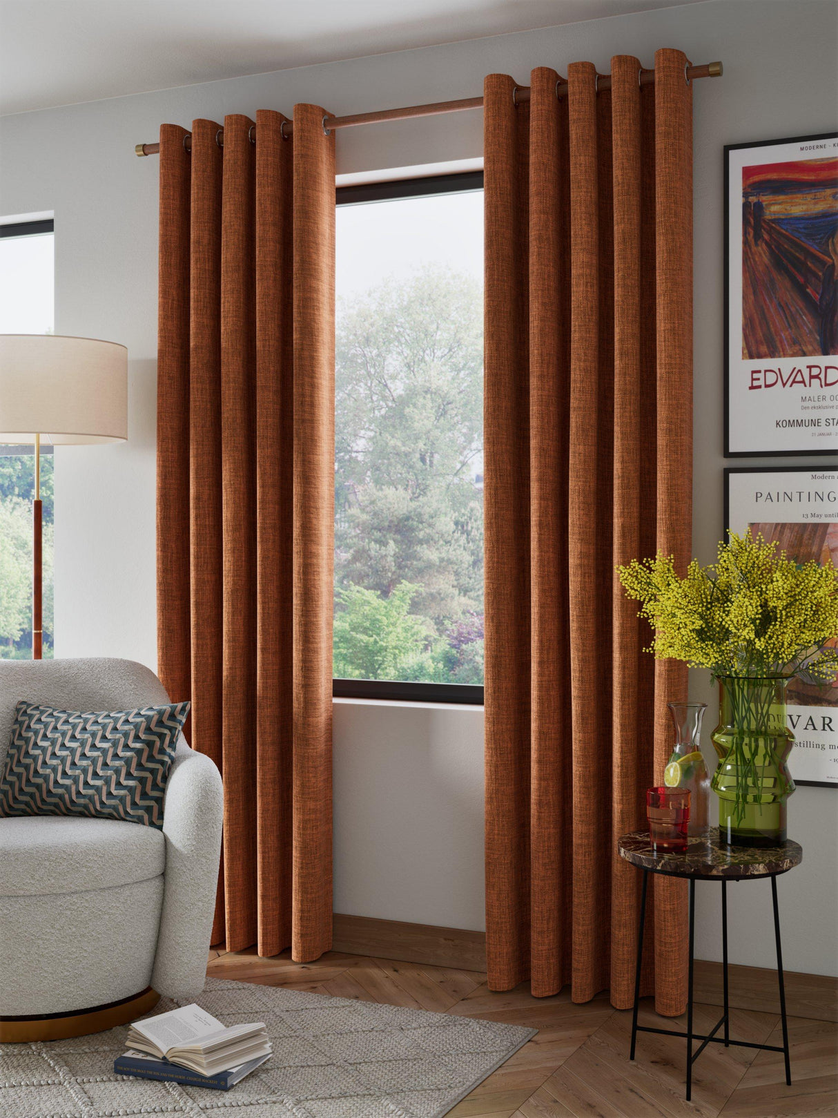 John Lewis Textured Weave Blackout Lined Eyelet Curtains Sienna 228 x 228cm