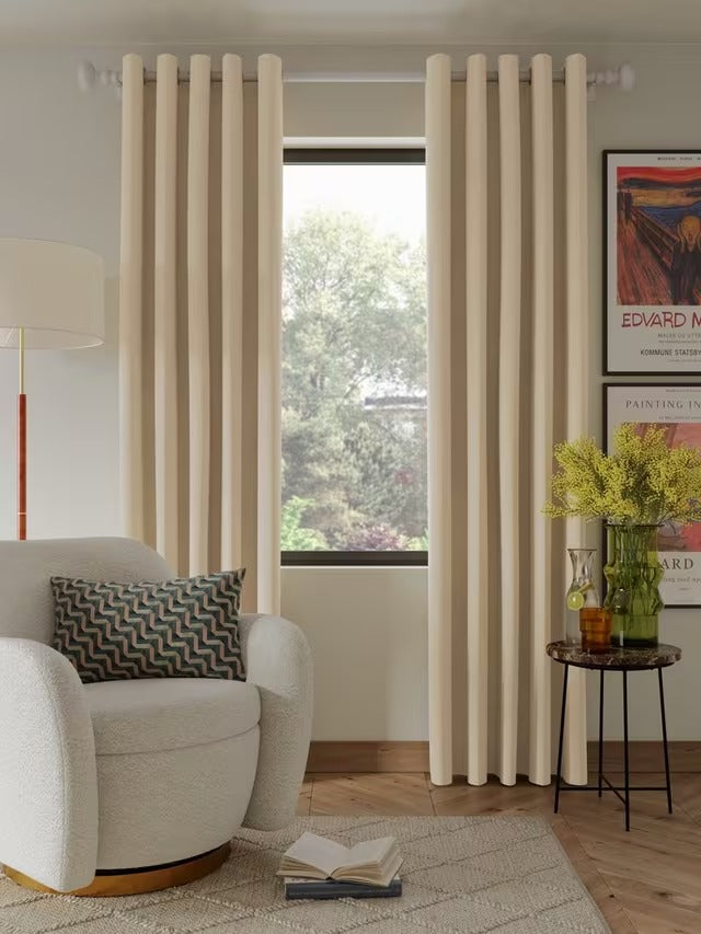 John Lewis Textured Weave Blackout Lined Eyelet Curtains Oatmeal 228 x 182cm