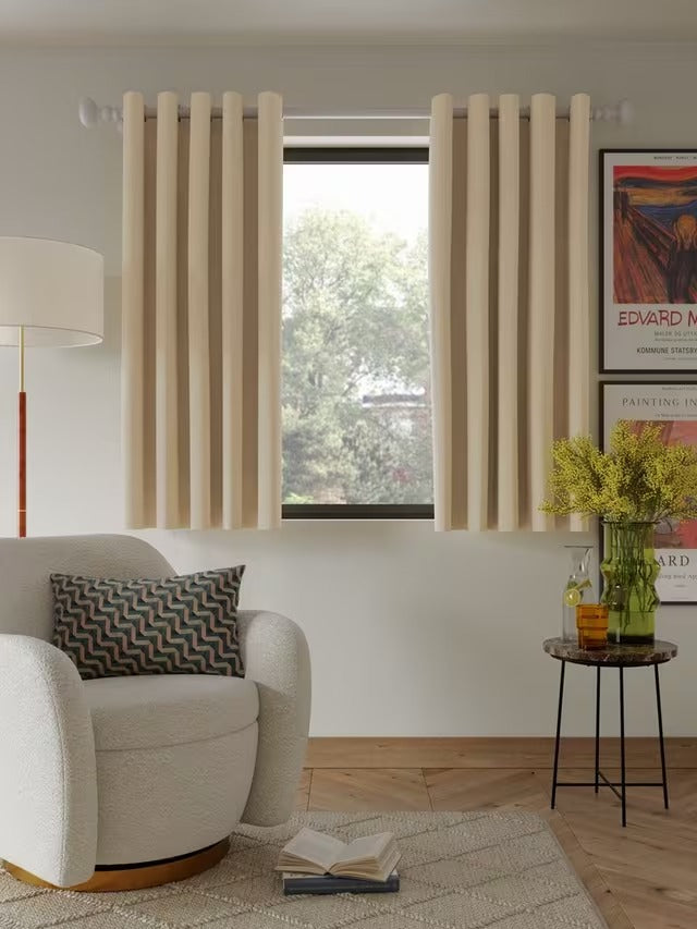 John Lewis Textured Weave Blackout Lined Eyelet Curtains Oatmeal 228 x 182cm