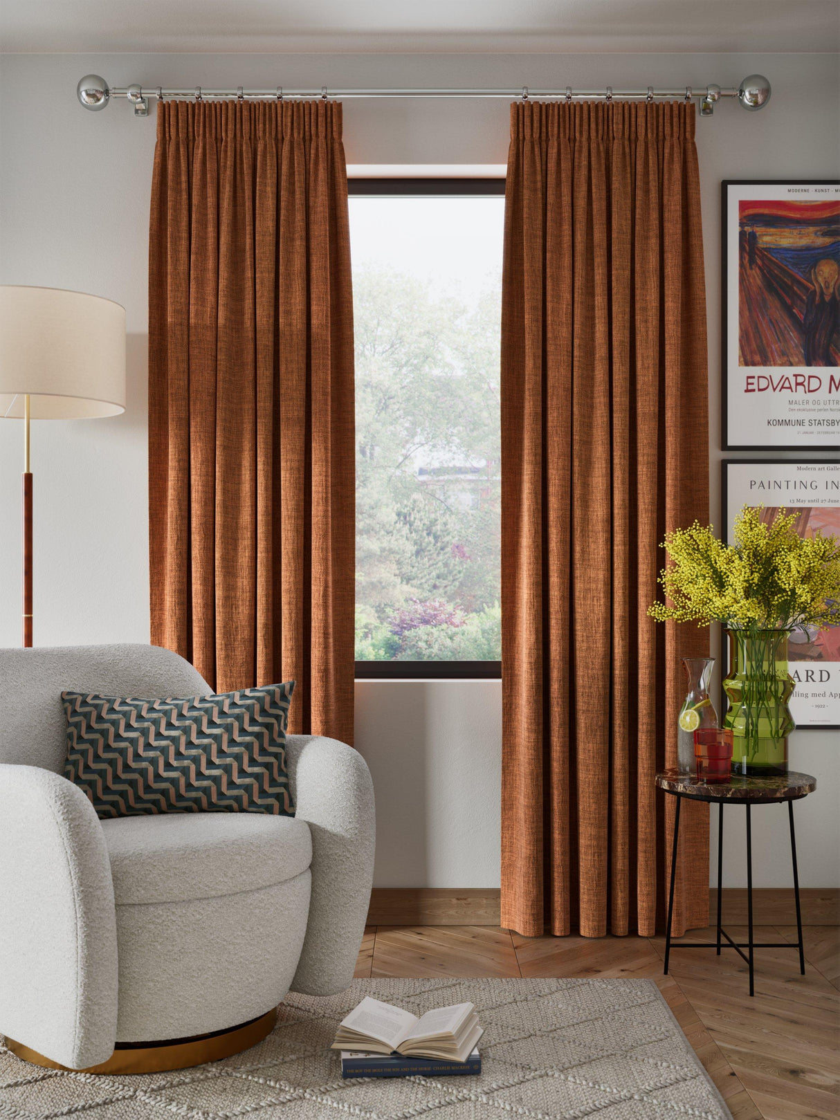 John Lewis Textured Weave Blackout Pencil Pleat Curtains Sienna W228 x 182cm