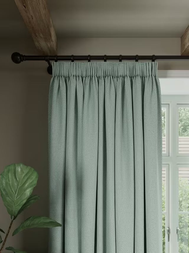 John Lewis Rustic Blackout Lined Pencil Pleat Curtains Duck Egg W228 x 137cm