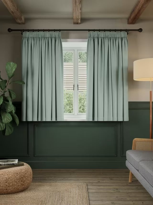 John Lewis Rustic Blackout Pair Pencil Pleat Curtains 228 x 228cm - Duck Egg