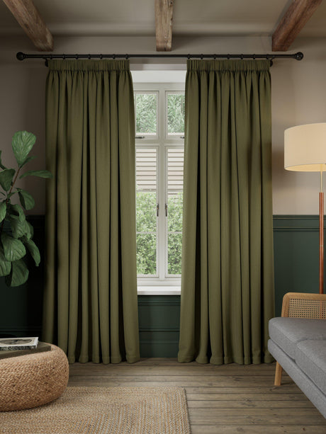 John Lewis Rustic Basketweave Pencil Pleat Curtains W167 x D228cm - Avocado