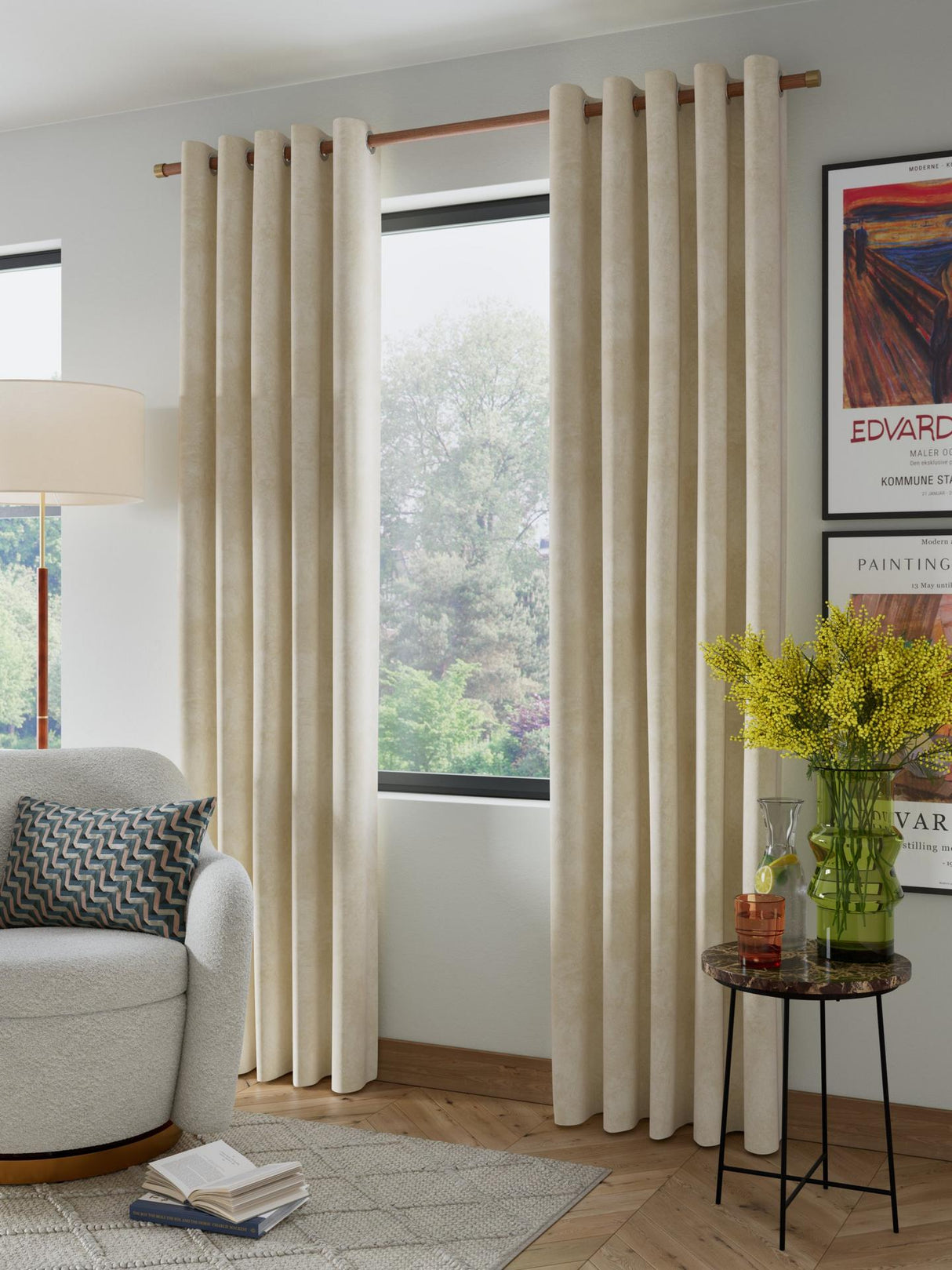 John Lewis Velvet Pair Lined Eyelet Curtains - Cream - W228 x Drop 274cm