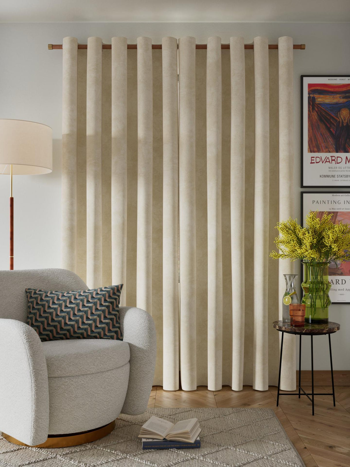 John Lewis Velvet Pair Lined Eyelet Curtains - Cream - W228 x Drop 274cm