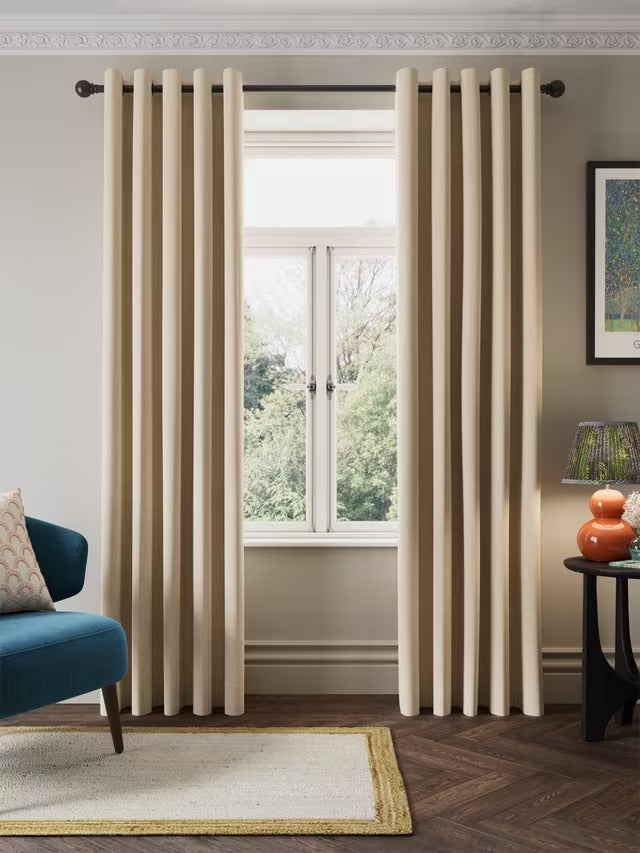 John Lewis Velvet Chenille Thermal Eyelet Curtains W167 x D228cm Chalk Cream