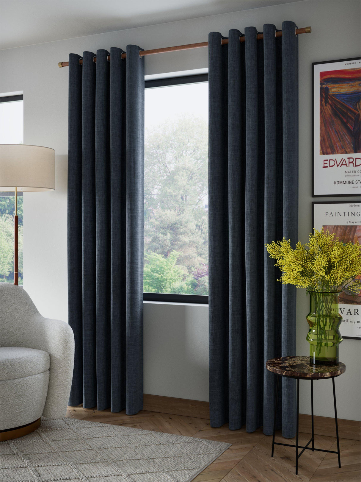 John Lewis Textured Pair Blackout Eyelet Curtains 228 x 228cm - Loch Blue