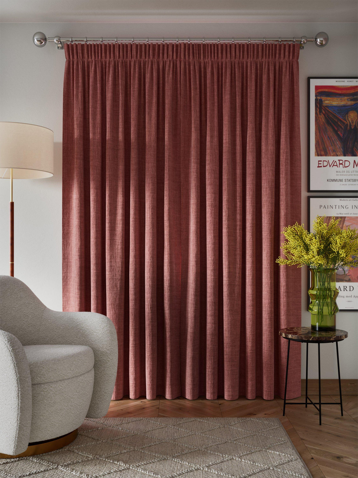 John Lewis Textured Blackout Pencil Pleat Curtains - Pink Clay 167 x 274 cm
