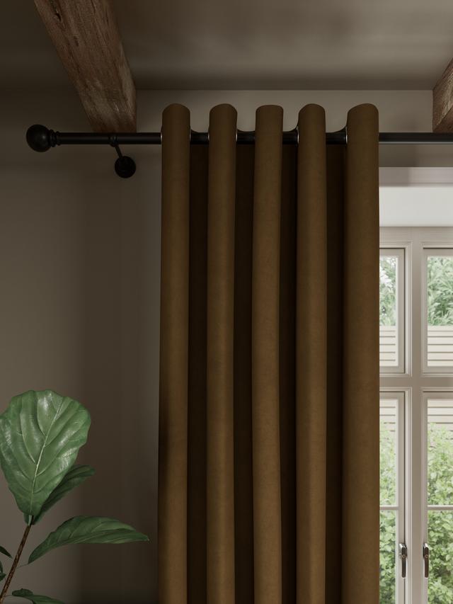 John Lewis Matte Velvet Blackout Lined Eyelet Curtains 228 x 182cm - Cinder