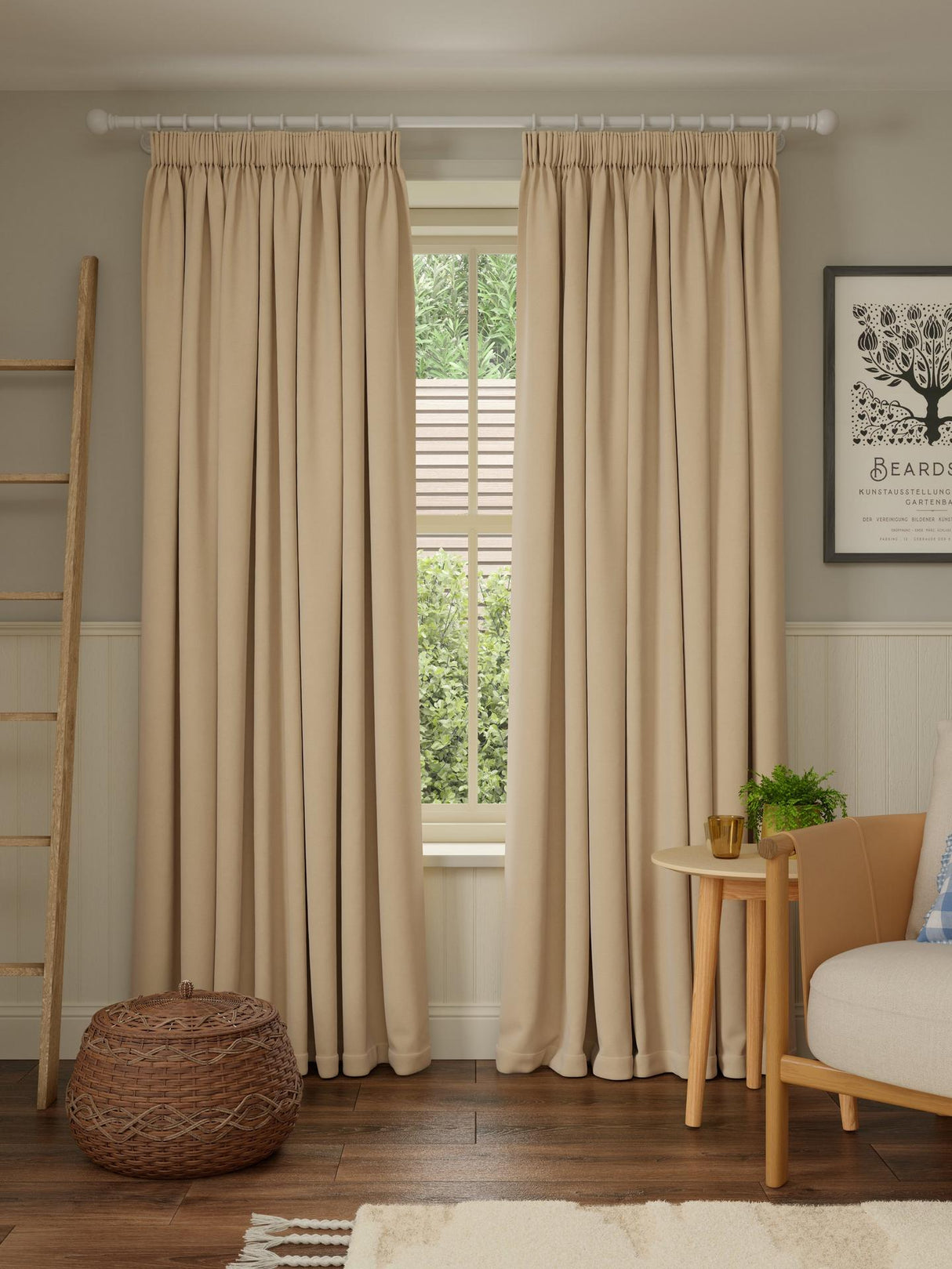 John Lewis Pure Cotton Lined Pencil Pleat Curtains 228 x 228cm - Natural