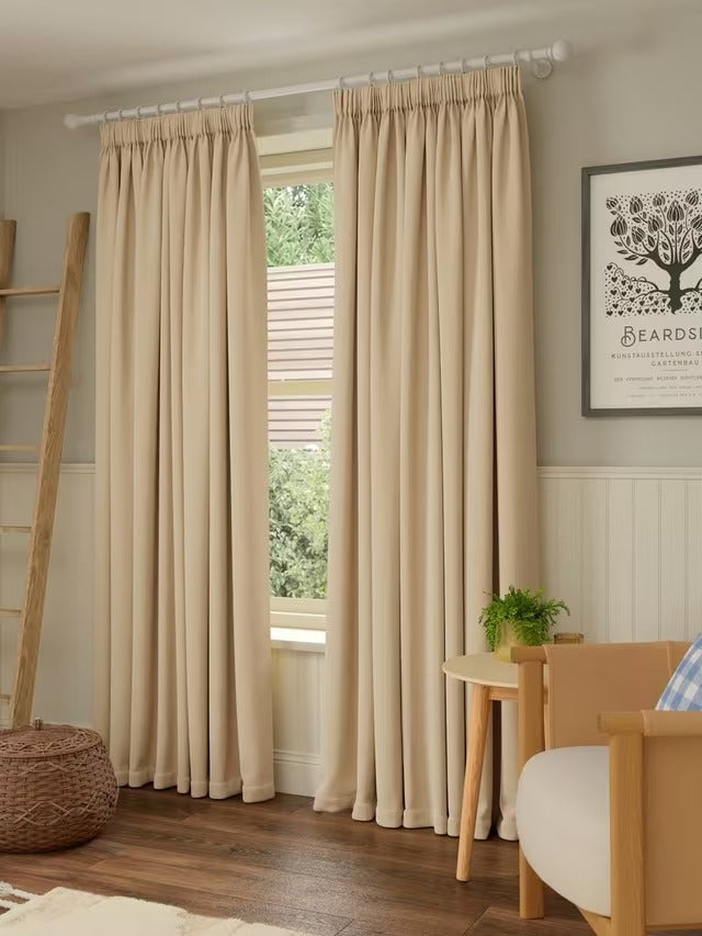 John Lewis Pure Cotton Pair Lined Pencil Pleat Curtains W228 x D274 Natural