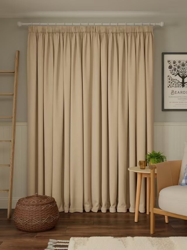 John Lewis Pure Cotton Pair Lined Pencil Pleat Curtains W228 x D274 Natural
