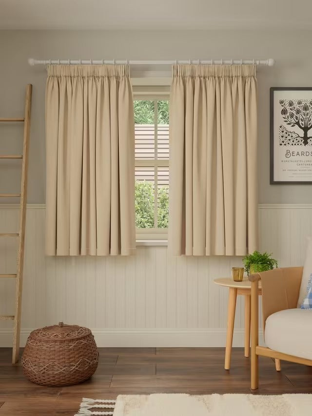 John Lewis Pure Cotton Pair Lined Pencil Pleat Curtains W228 x D274 Natural