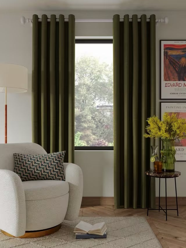 John Lewis Textured Blackout Lined Eyelet Curtains - Moss Green W228 x 182cm