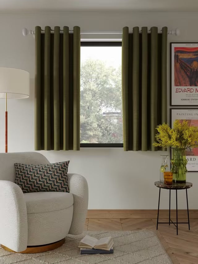 John Lewis Textured Blackout Lined Eyelet Curtains - Moss Green W228 x 182cm