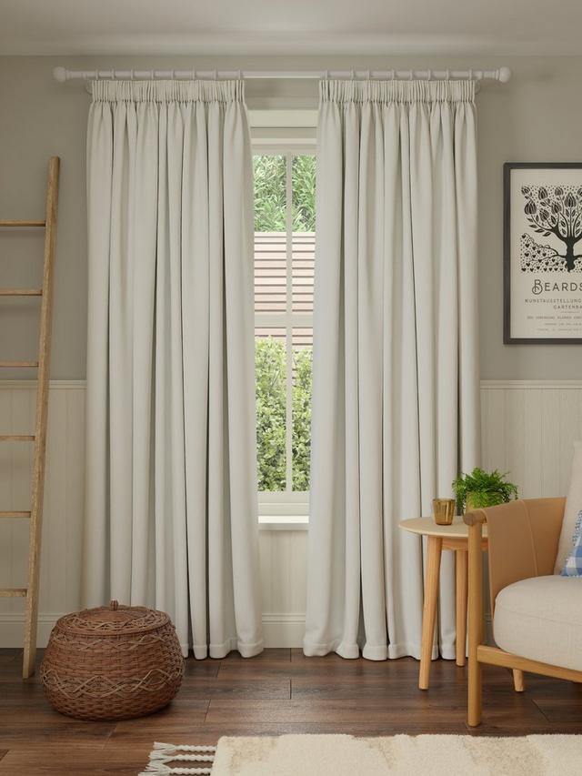 John Lewis Pure Cotton Lined Pencil Pleat Curtains 228 x  228cm - Lily White
