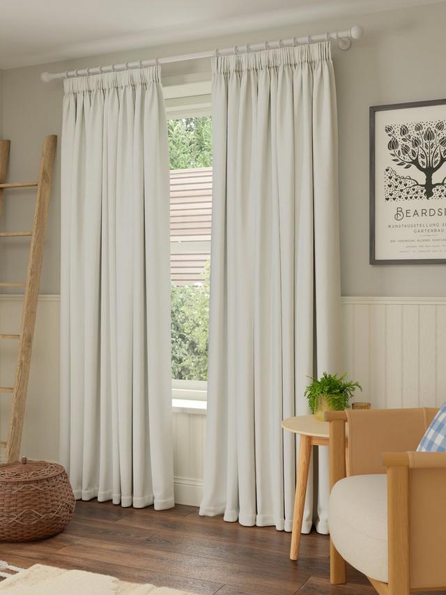 John Lewis Pure Cotton Lined Pencil Pleat Curtains 228 x  228cm - Lily White