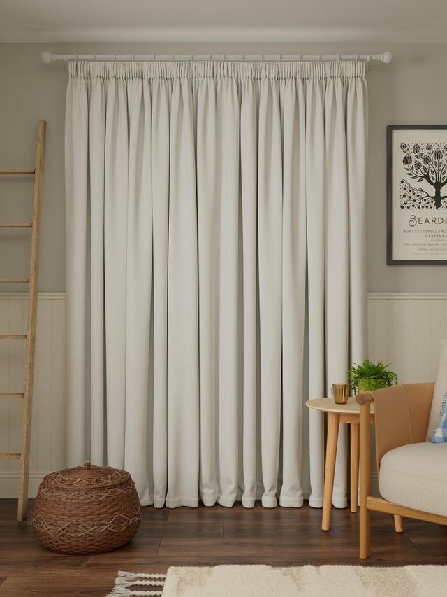 John Lewis Pure Cotton Lined Pencil Pleat Curtains 228 x  228cm - Lily White