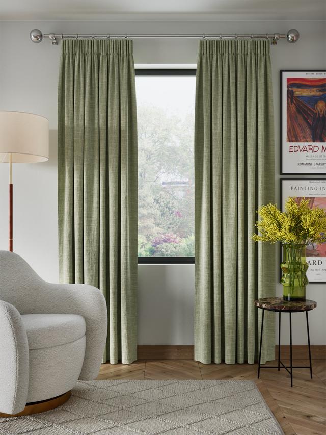 John Lewis Textured Blackout Pencil Pleat Curtains W167 x D274cm - Pistachio