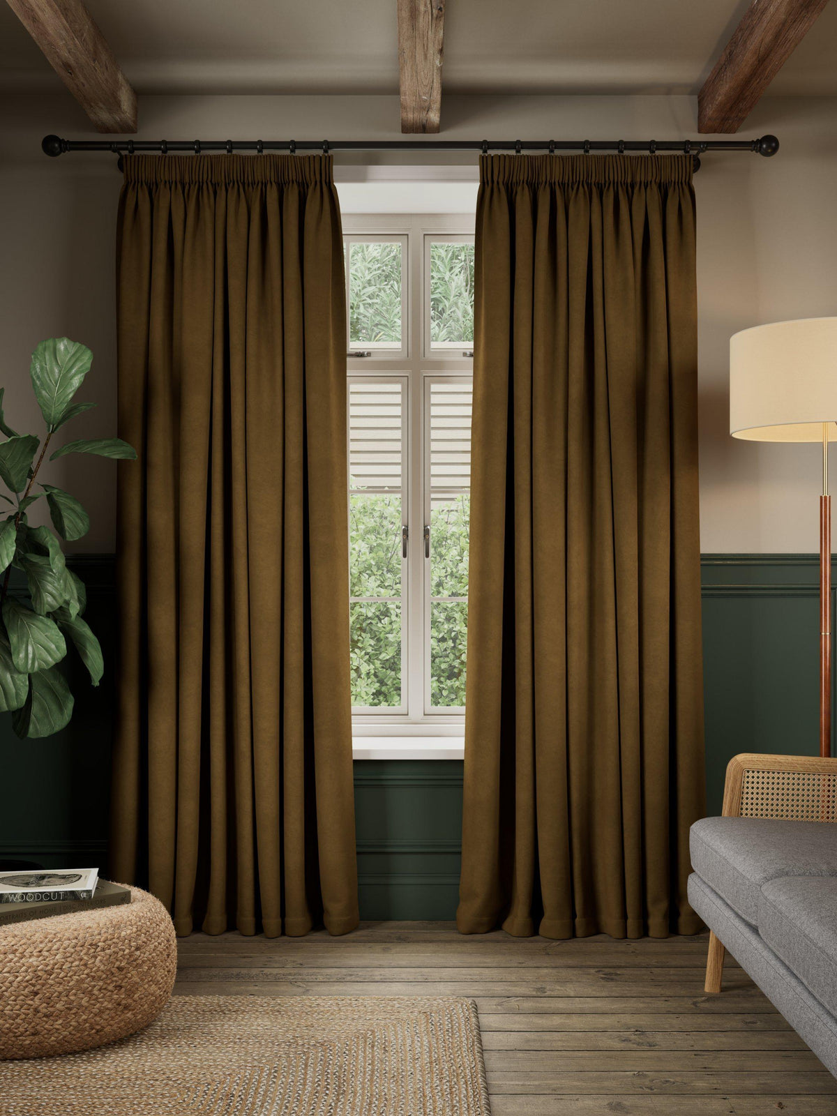John Lewis Matt Velvet Pair Blackout Pencil Pleat Curtain 228 x 274cm Cinder