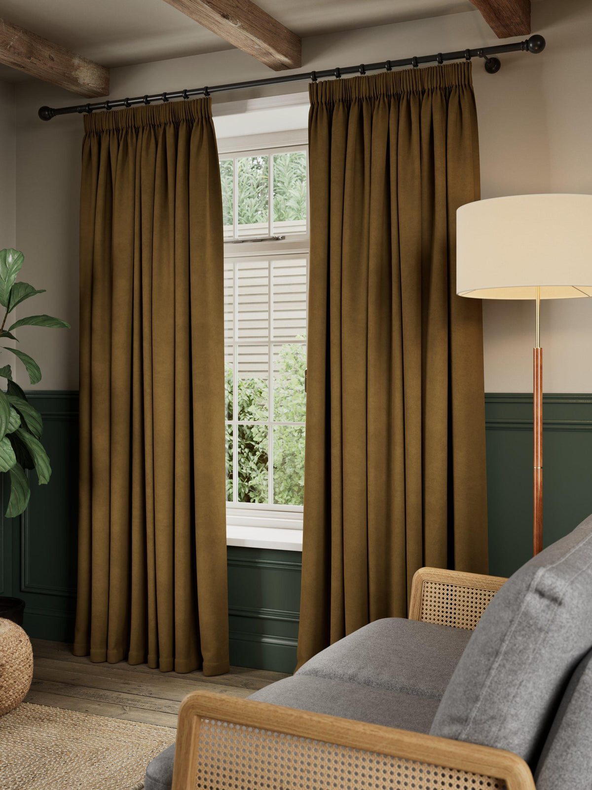 John Lewis Matt Velvet Pair Blackout Pencil Pleat Curtain 228 x 274cm Cinder